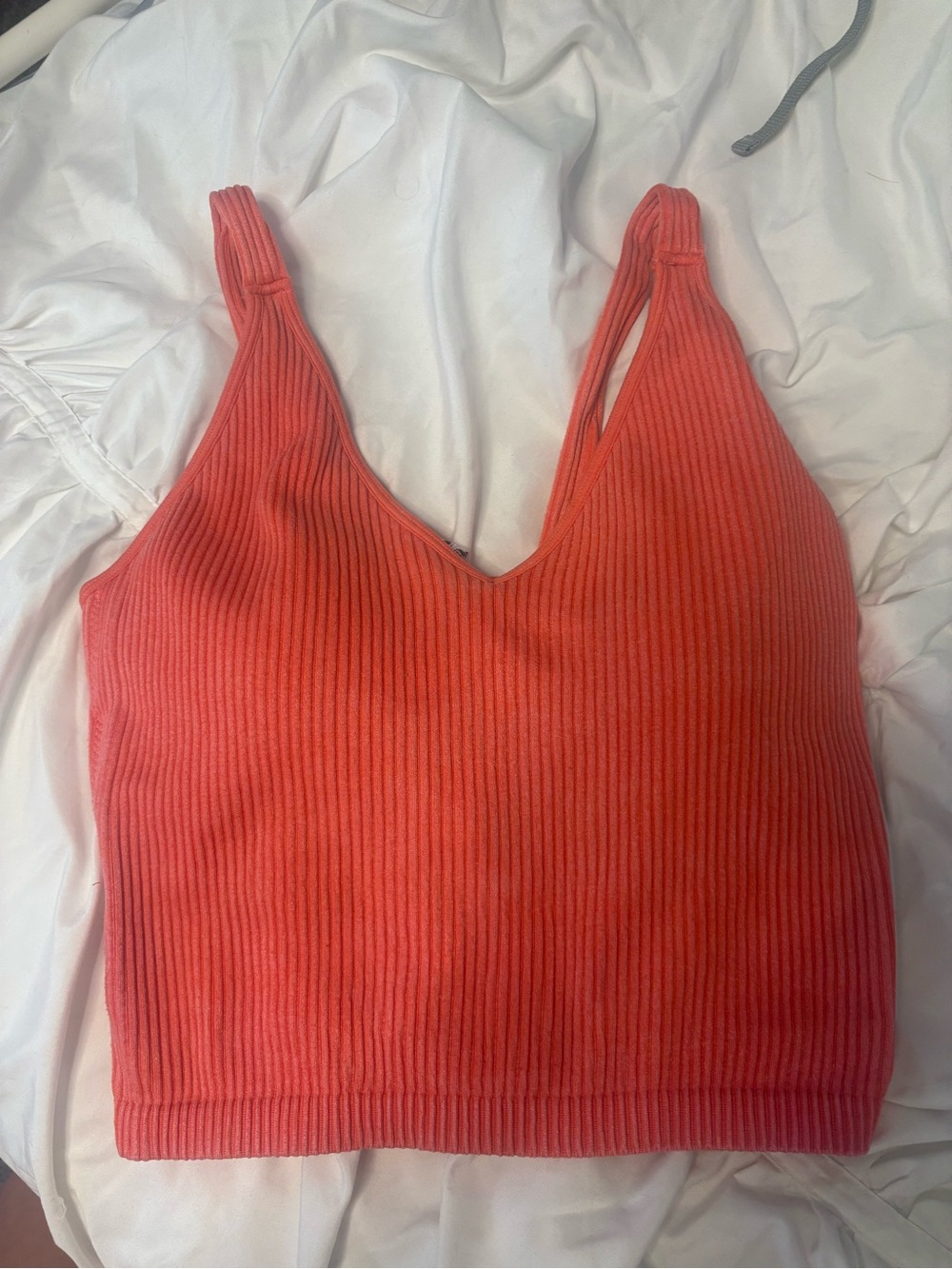 Wishlist Ribbed V-Neck Crop Tank Built in Bra - Coral Orange
